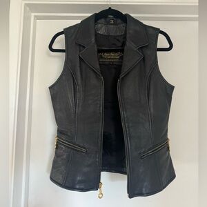 Rem Garson Vintage Black Genuine Leather Zip Up Biker Vest Size small